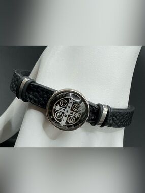 SAINT BENEDICT PROTECTION SYMBOL MEDAL FAUX LEATHER BRACELET UNISEX